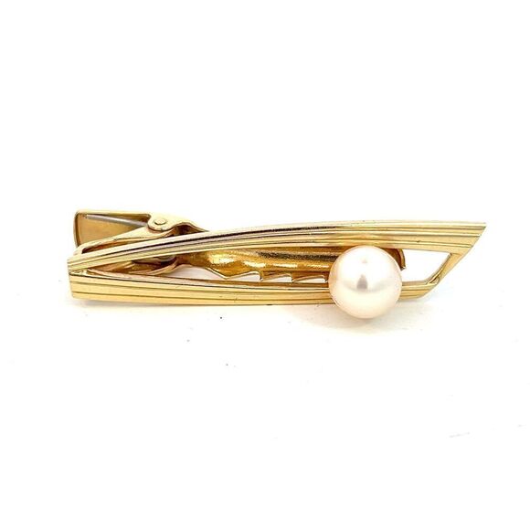 Mikimoto Estate Akoya Pearl Tie Clip 45 mm 14k Y Gold 7.70 mm M369 - Picture 1 of 8